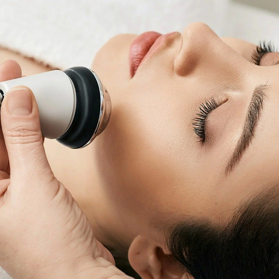 Patient receiving facial radiofrequency treatment